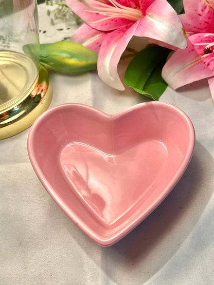 Pink Heart-Shaped Ceramic Serving Bowl – 5 Inch