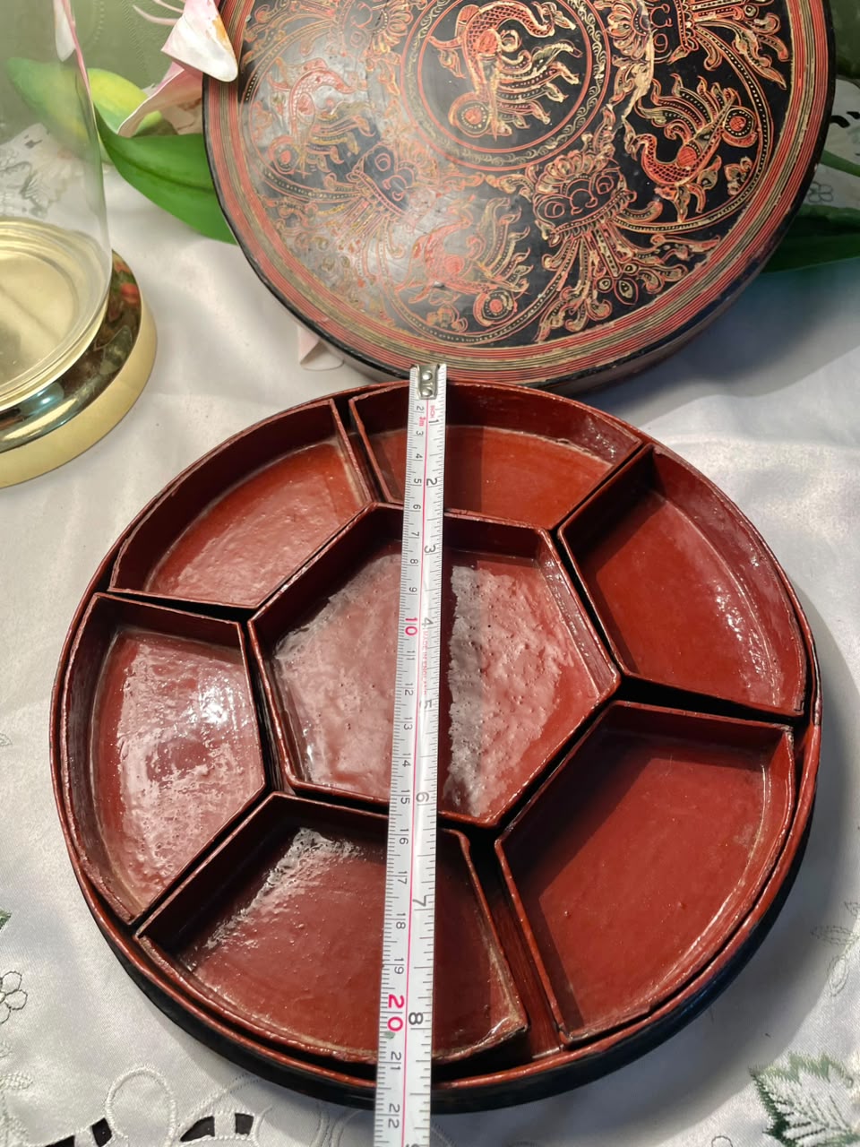 Vintage Round Compartment Serving Box Approx. 8.5 Inch