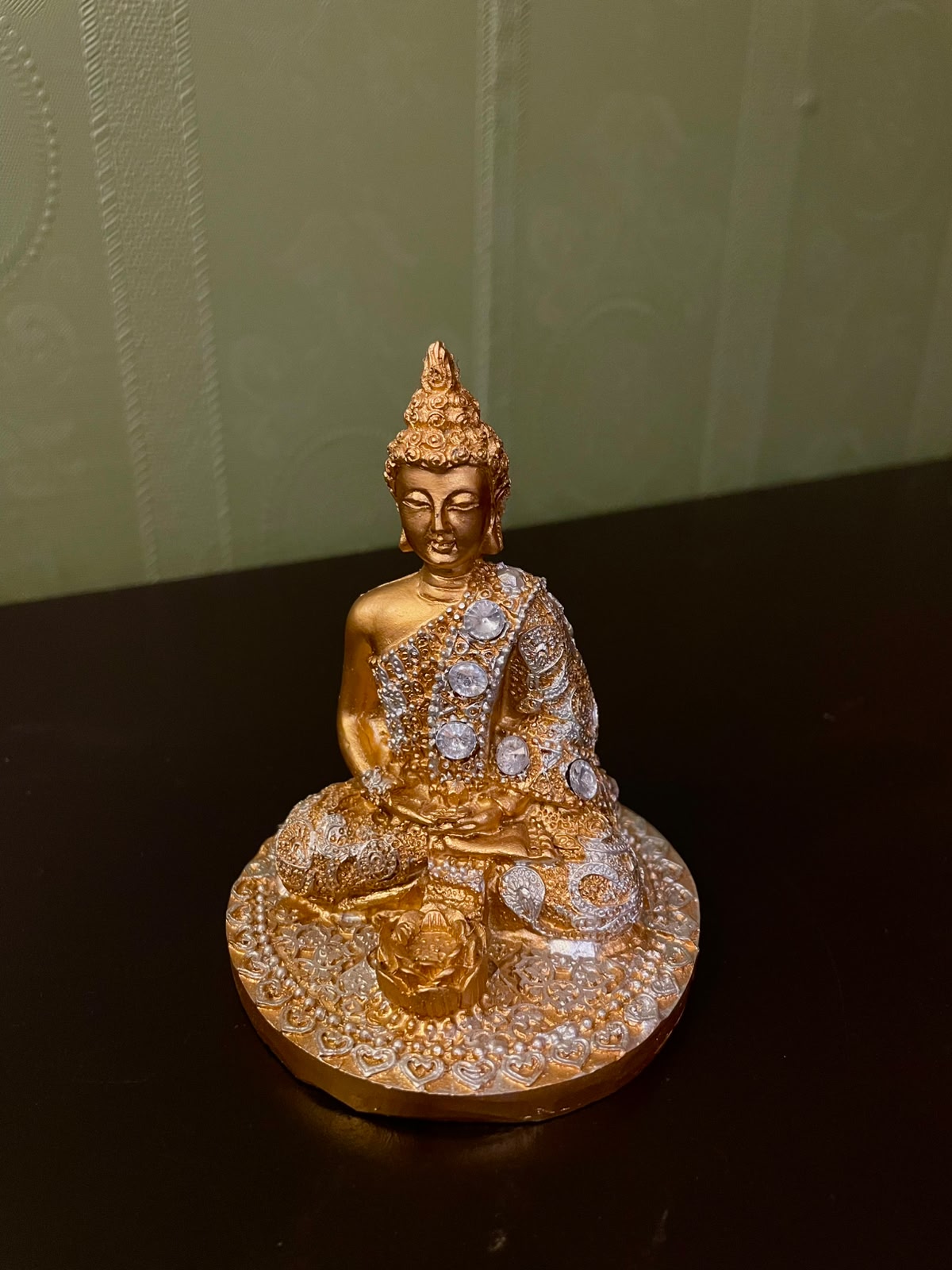 Gold Buddha Figurine with Rhinestone Detail Spiritual Decor