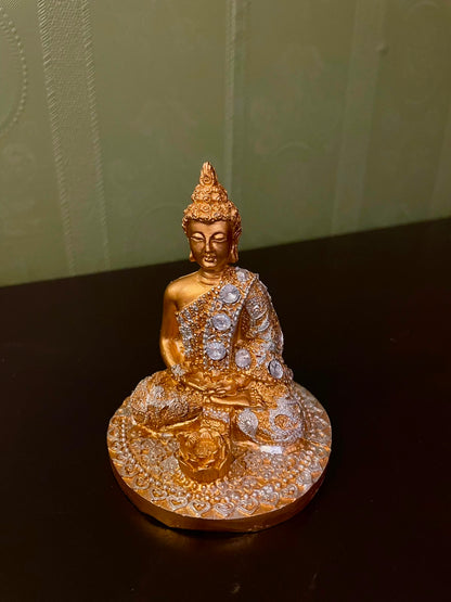 Gold Buddha Figurine with Rhinestone Detail Spiritual Decor