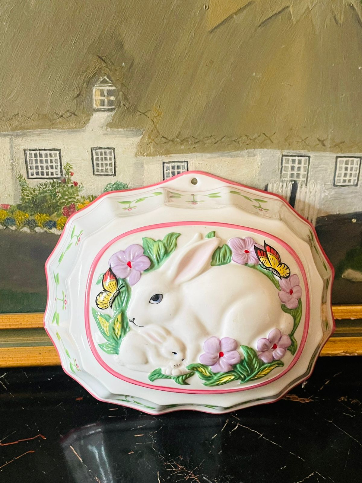 le cordon bleu rabbit plate, franklin mint collectible, 3D bunny wall plaque, vintage spring decor, easter bunny porcelain plate, cottagecore rabbit plate, pastel nursery decor, collectible porcelain plate, english cottage style wall decor, rare thrift find pakistan