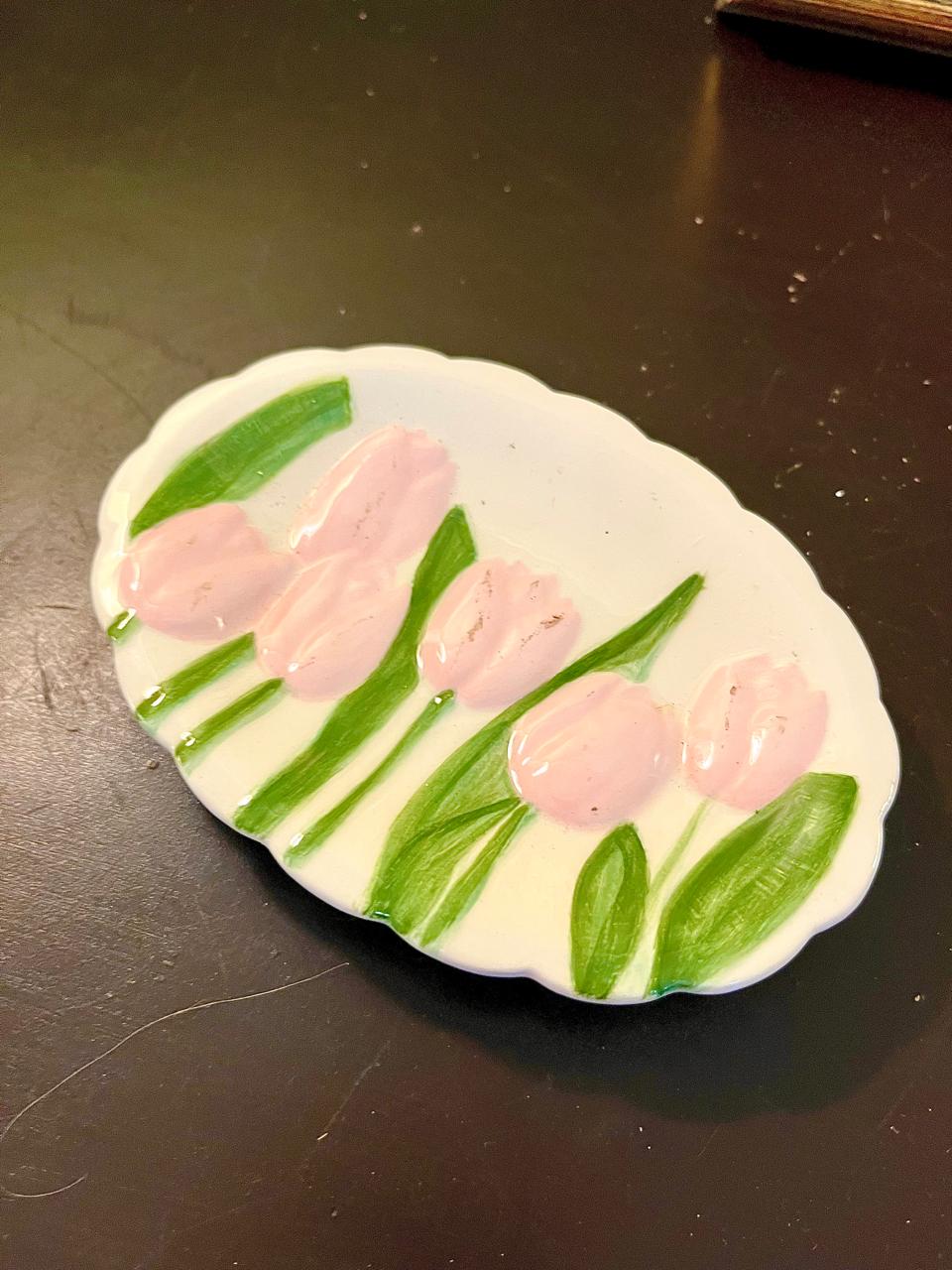 Pink Tulip Ceramic Trinket Dish – 6 Inch