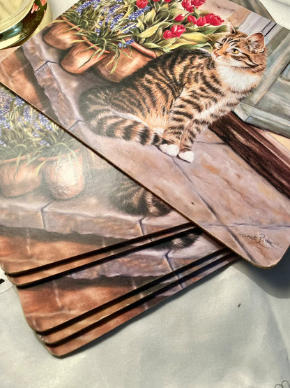Vintage Cat & Tulip Placemats 6-Piece Set 12 in