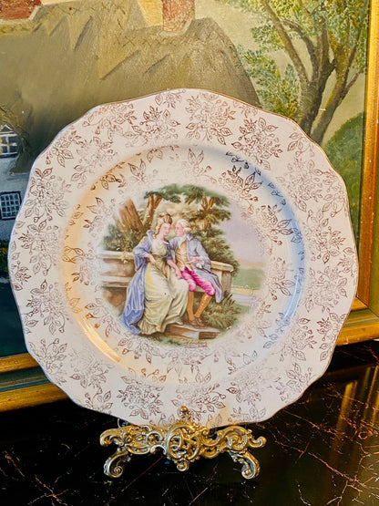 Worley Ware England Decorative Plate with Romantic Couple Scene – 8.5 Inches