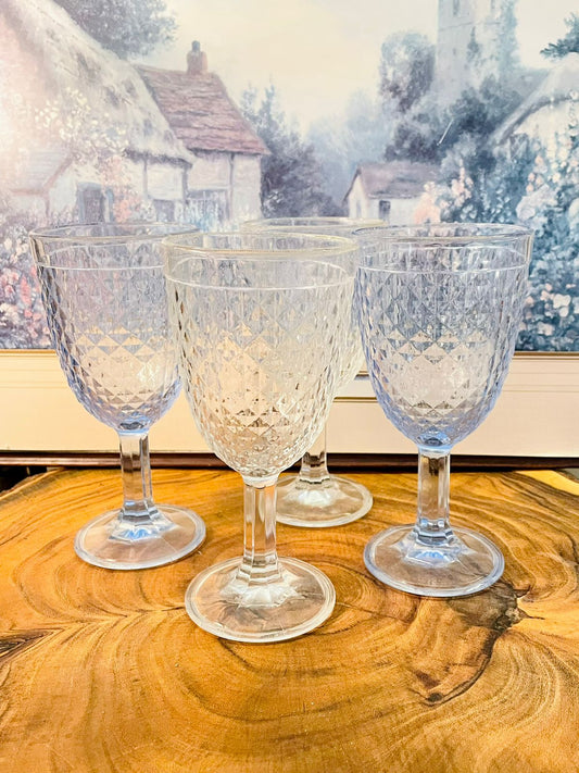 Set of 4 Vintage Cut Glass Goblets Set – Elegant Textured Wine Glasses