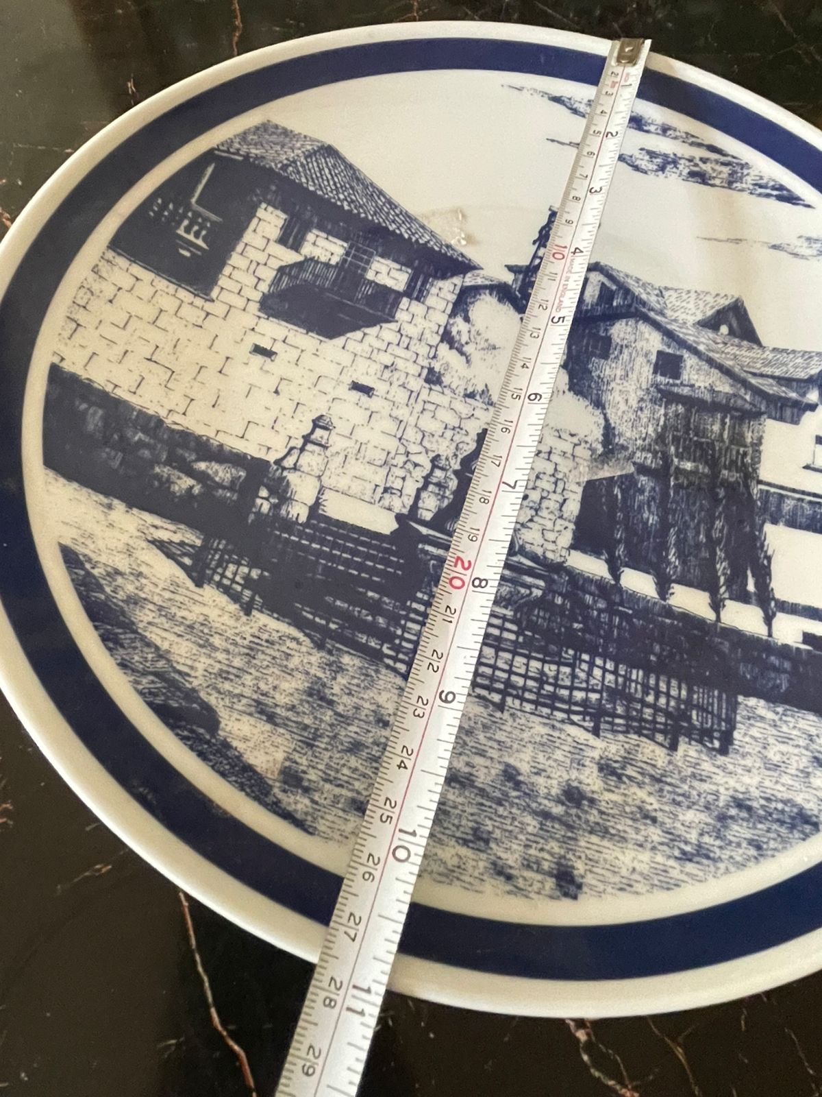 “Cruceiro de Hío” Collector Plate – Concello de Cangas, Spain – Blue & White Ceramic Souvenir