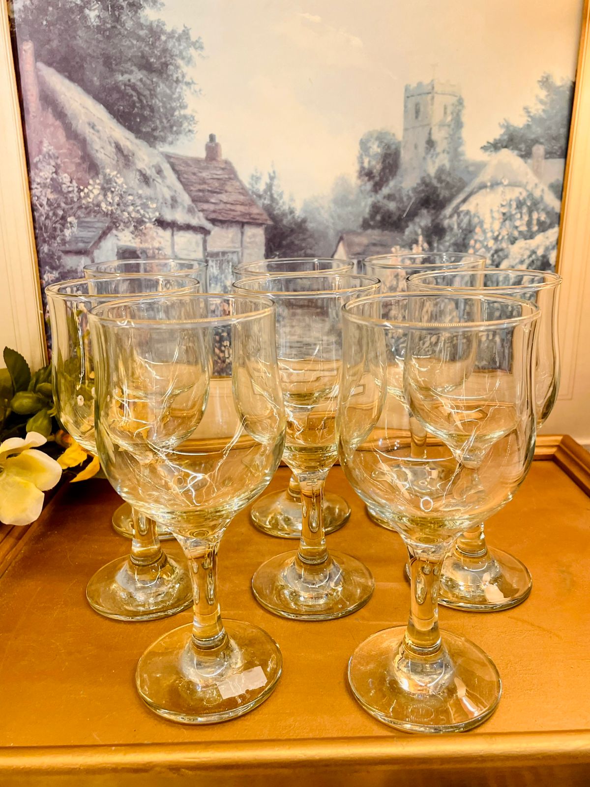 Vintage Glass Goblet Set – Elegant Wine Glasses (Set of 8)