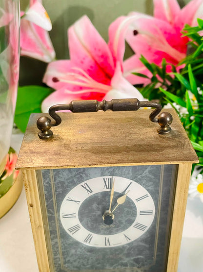 West Germany Brass-Tone Quartz Carriage Clock – 12 cm