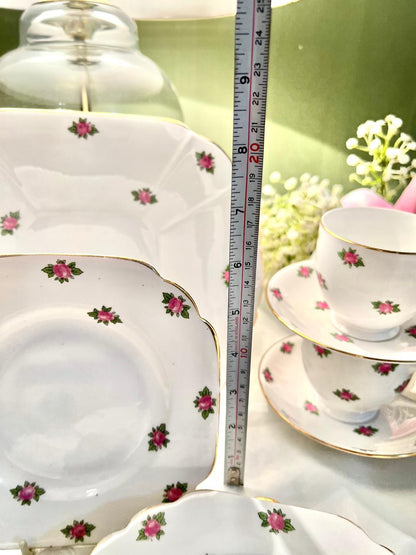 Vintage Pink Rose Tea Set with Gold Trim England