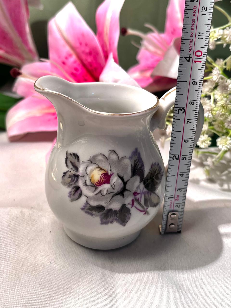 Vintage Floral Porcelain Creamer Jug with Gold Trim