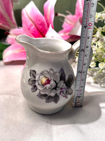 Vintage Floral Porcelain Creamer Jug with Gold Trim