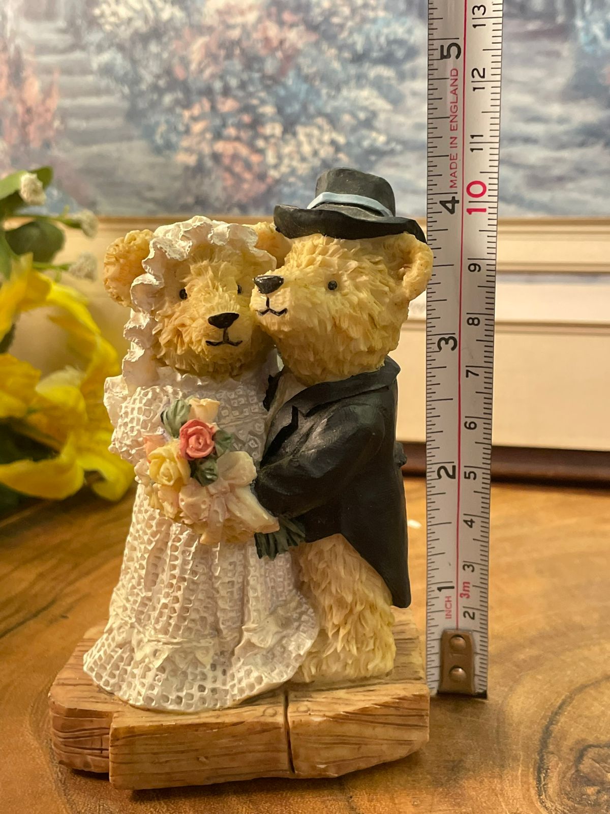 Vintage Teddy Bear Wedding Couple Music Box