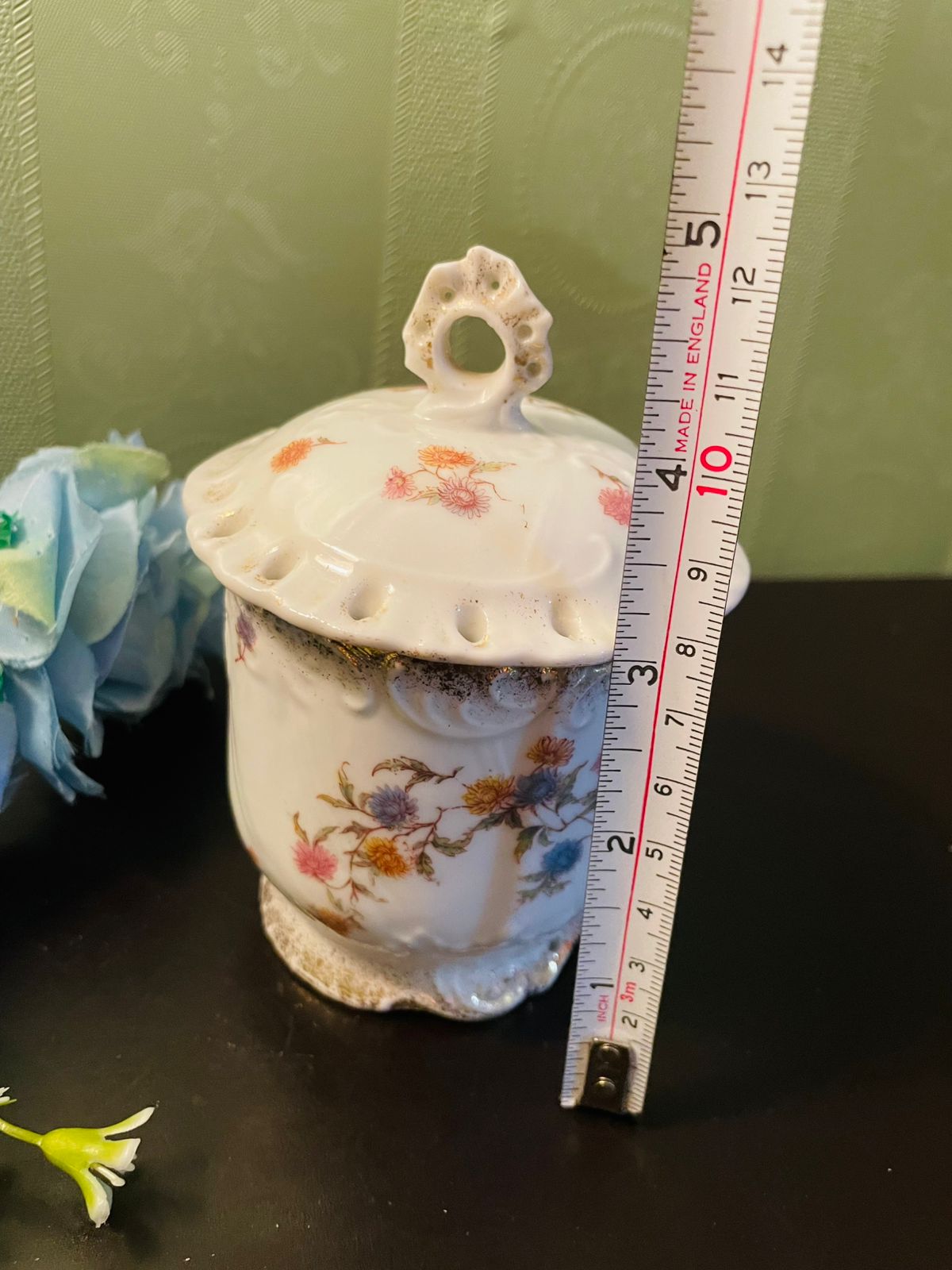 Vintage Floral Porcelain Lidded Trinket Jar
