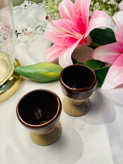 Vintage Brown & Cream Ceramic Egg Cups Set of 2
