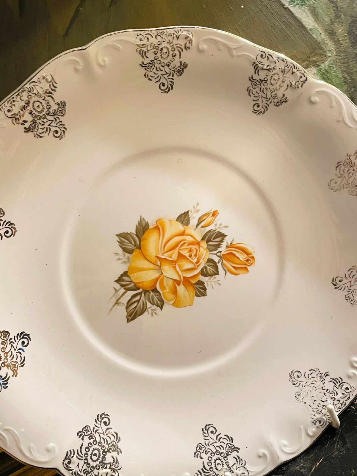 Vintage Cake Plate Yellow Roses, Crown Staffordshire Ceramic England