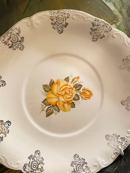 Vintage Cake Plate Yellow Roses, Crown Staffordshire Ceramic England