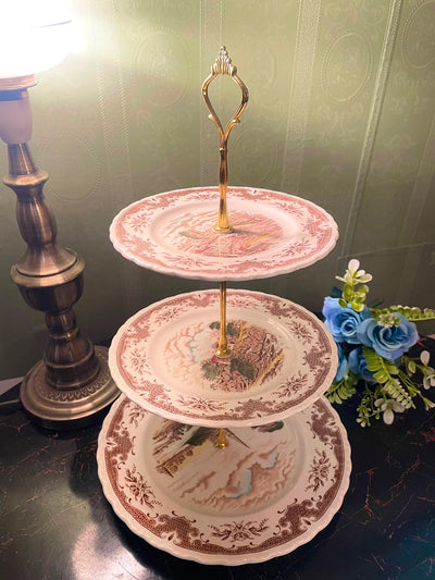 Vintage 3-Tier English Transferware Cake Stand