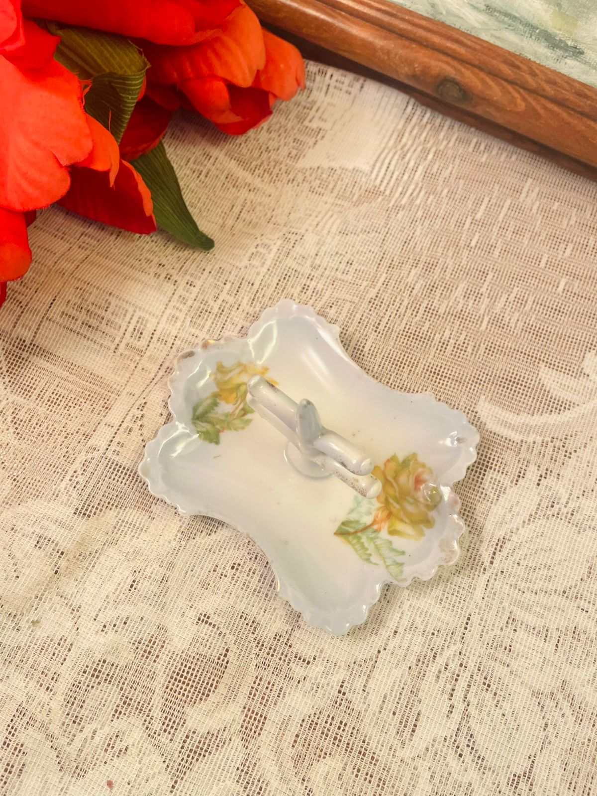 Vintage Floral Porcelain Ring Holder 4 inch