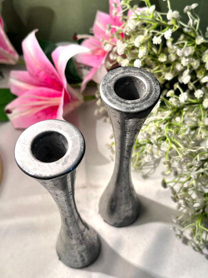 Pair of Silver-Tone Taper Candle Holders 8 Inch