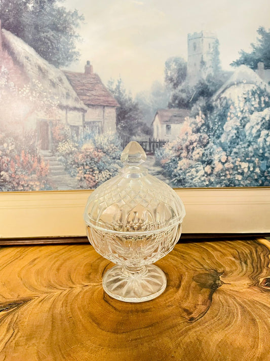 Vintage Cut Glass Lidded Candy jar | Footed Pedestal jar