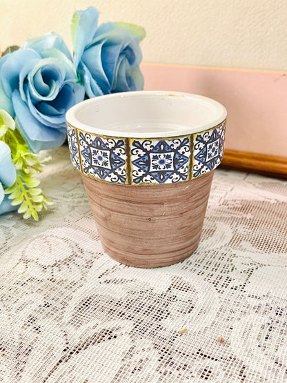 Vintage Blue Tile Ceramic Planter Pots – Set of 2