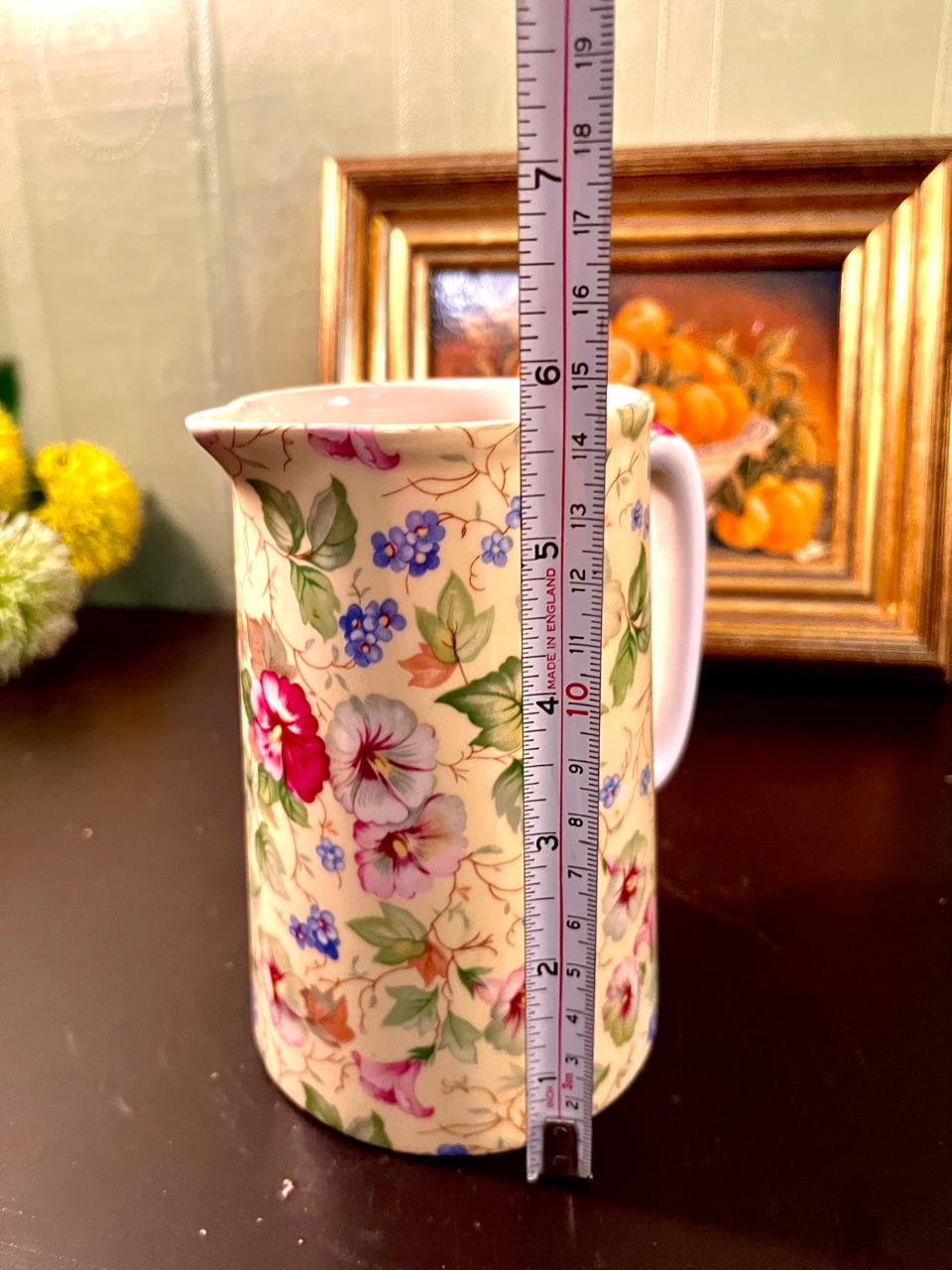 Vintage Floral Ceramic Water Pitcher – 6 Inch