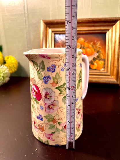 Vintage Floral Ceramic Water Pitcher – 6 Inch