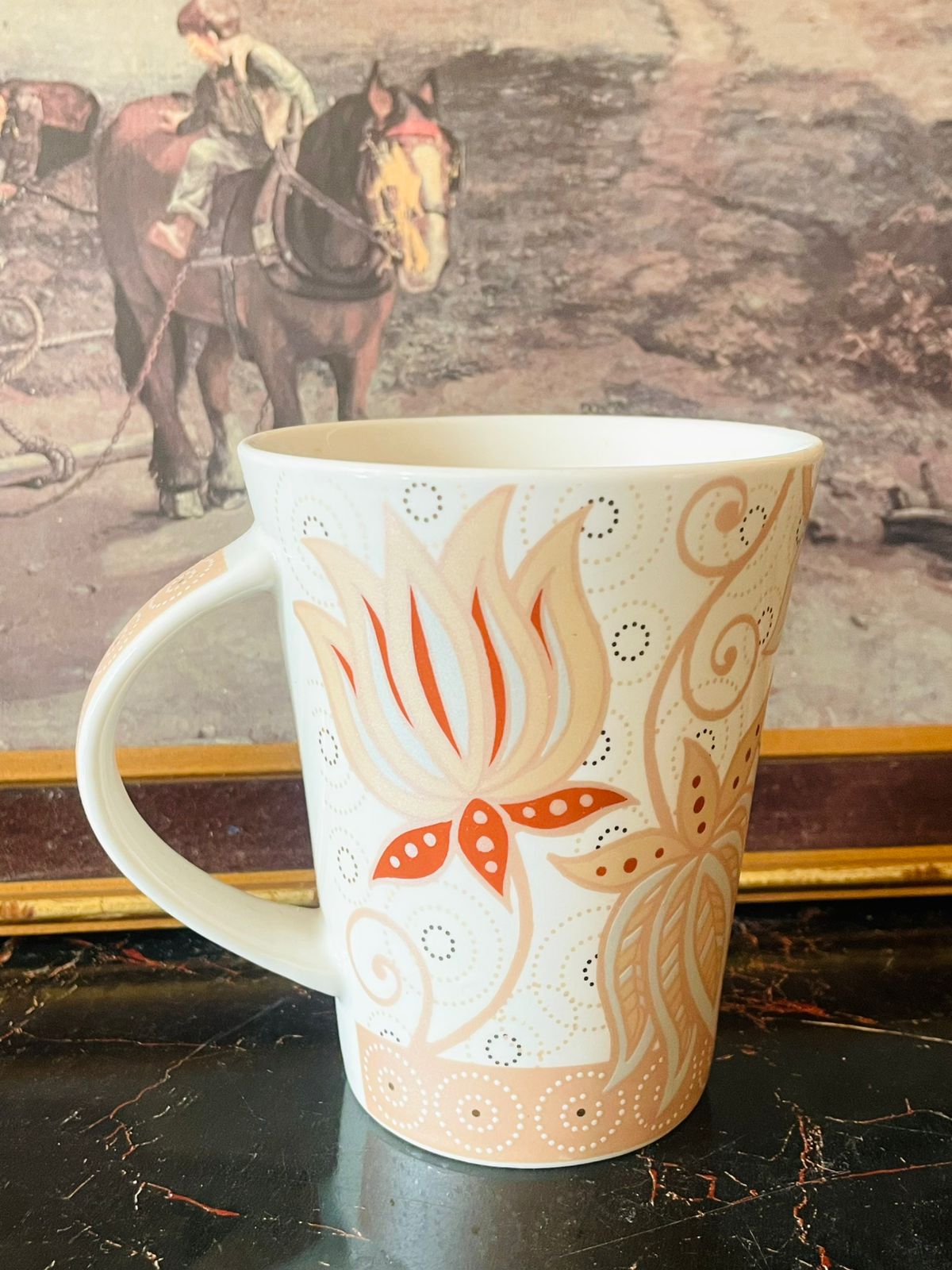 H&H “Jean” New Bone China Mug – Peach & Cream Floral Swirl Pattern