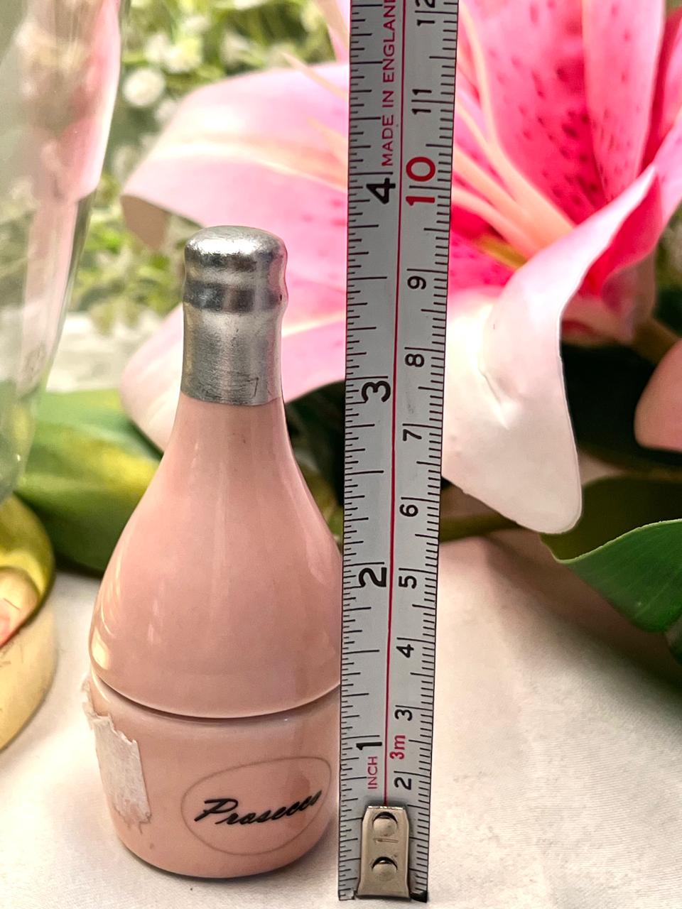 Vintage Pink Ceramic Bottle-Shaped Trinket Pot with Silver Top Approx. 9 cm