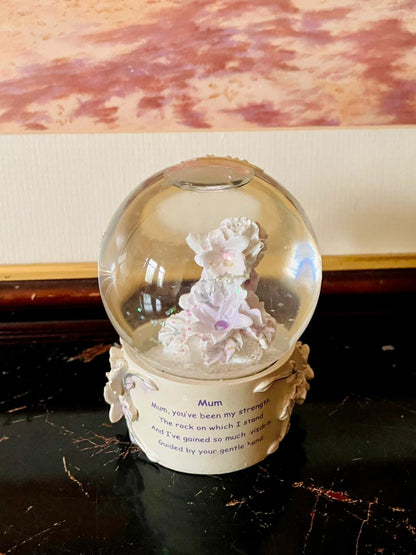 rare thrift finds, vintage snow globe, floral snow globe England, decorative glass globe, antique collectibles Pakistan, vintage poetry décor, timeless snow globe gift, European vintage drop, curated vintage collection, rare home décor Lahore Karachi Islamabad
