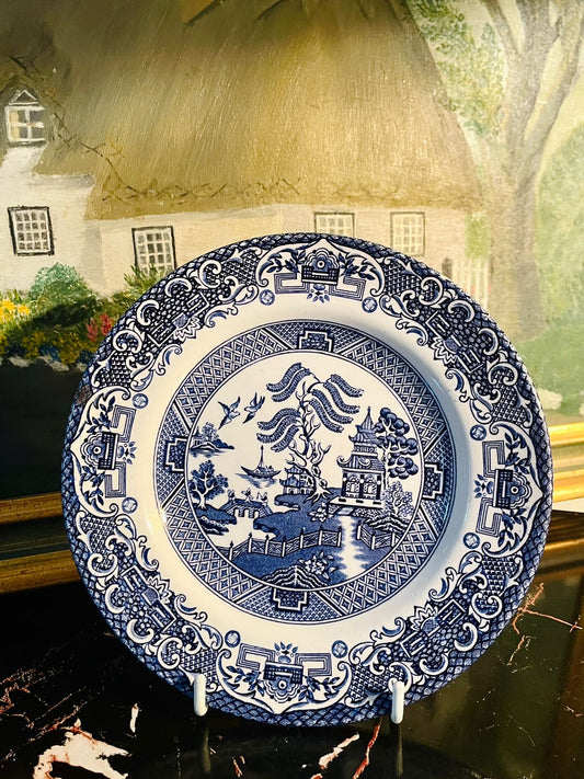 Staffordshire plate, blue and white decorative plate, ironstone wall plate, English ceramic décor, vintage willow plate, collectible Staffordshire dish, blue white wall hanging plate, traditional English dinnerware