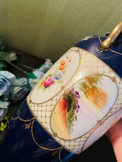 RARE FIND Hand-Painted Nippon Moriage Vase with Cobalt Blue