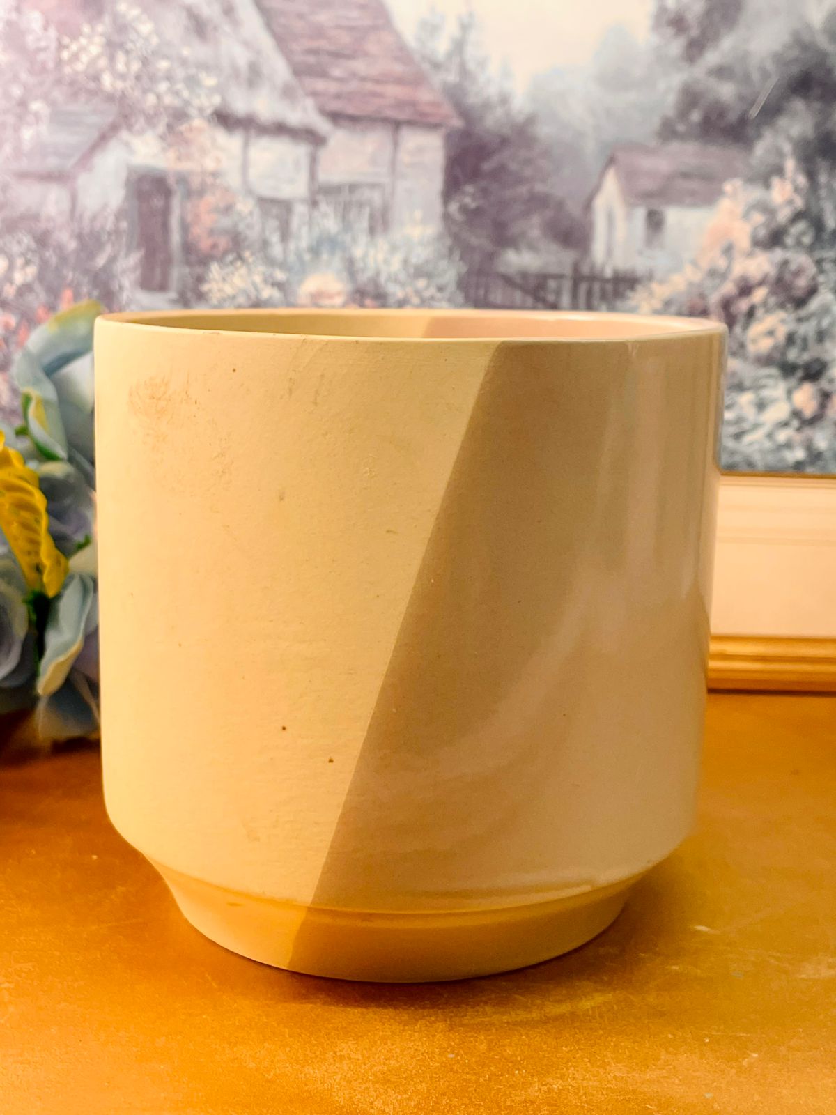 Minimalist Beige and lilac Ceramic Planter Modern Matte Pot