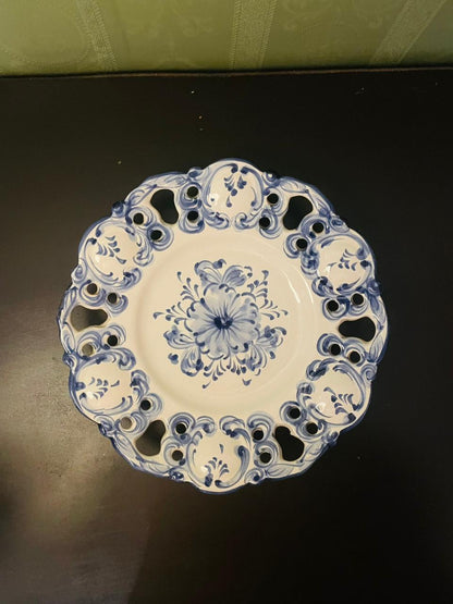 Vista Alegre Portugal Blue White Pierced Plate 9 Inch