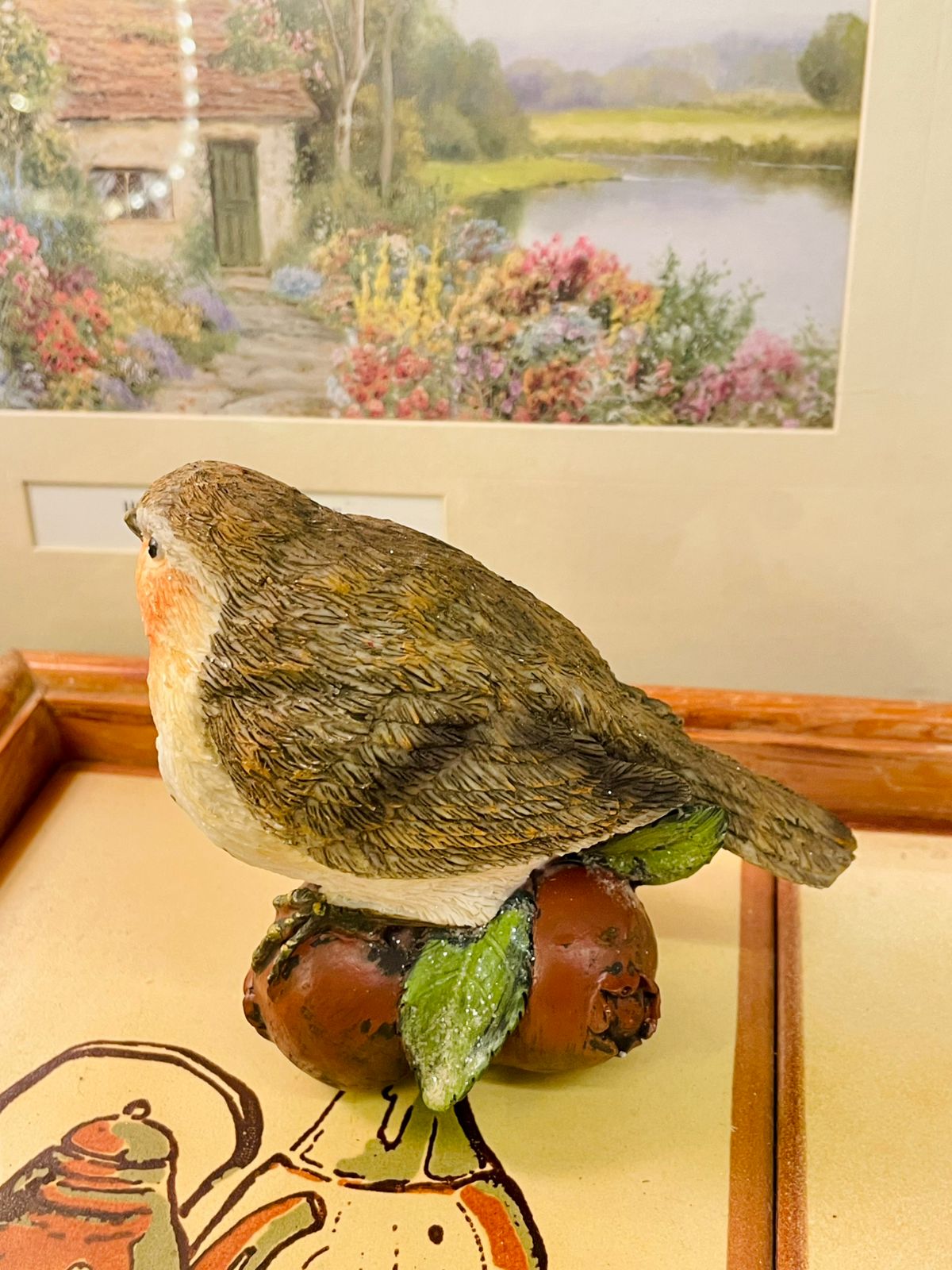 Robin Bird Figurine on Berries – Nature-Inspired Home Decor