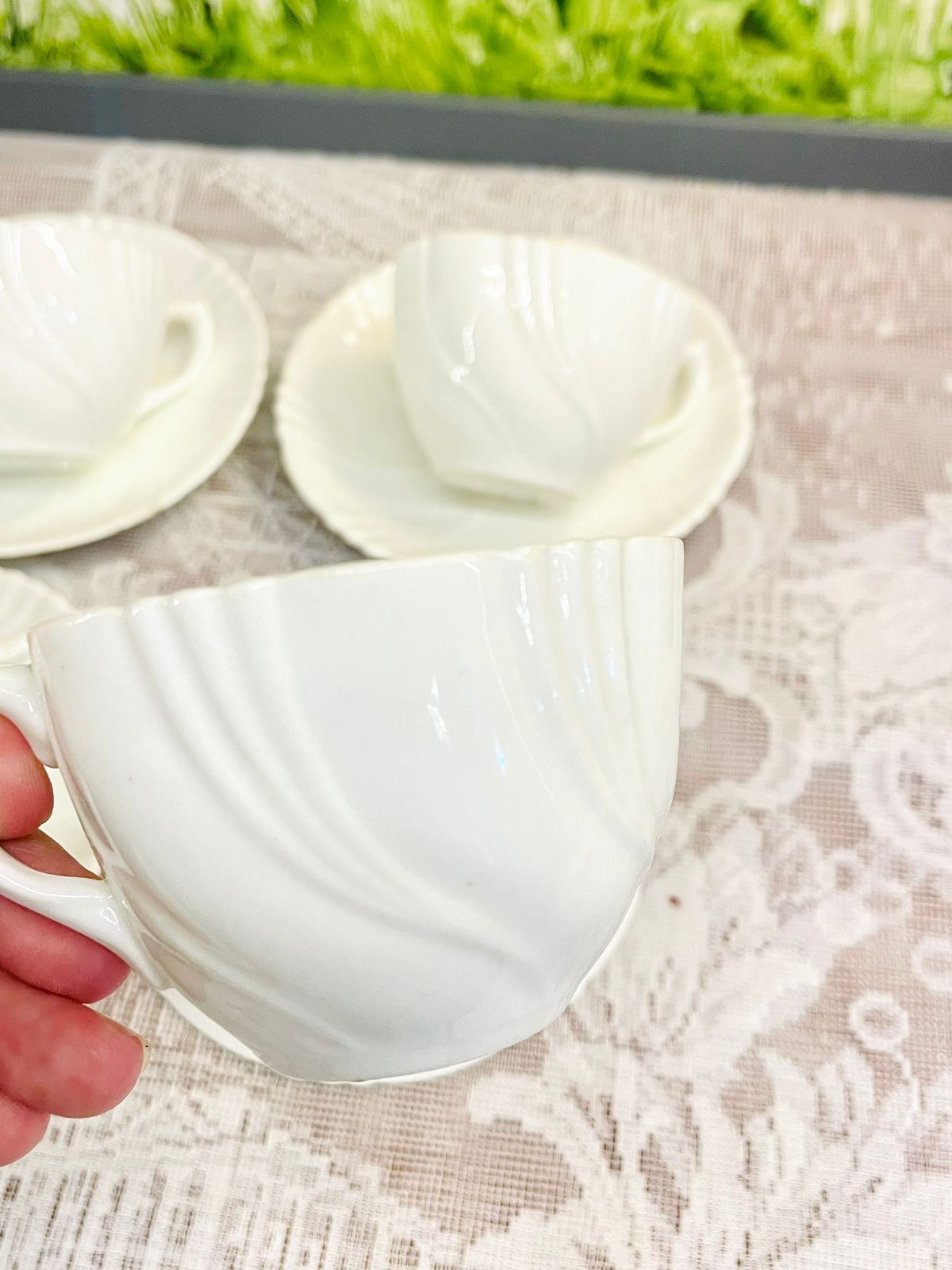 Vintage White Porcelain Teacup & Saucer Set of 4 Cups