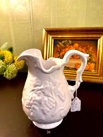 Vintage White Embossed Porcelain Pitcher – 6 Inch