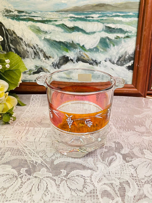 Vintage Amber Glass Ice Bucket Grape Decor