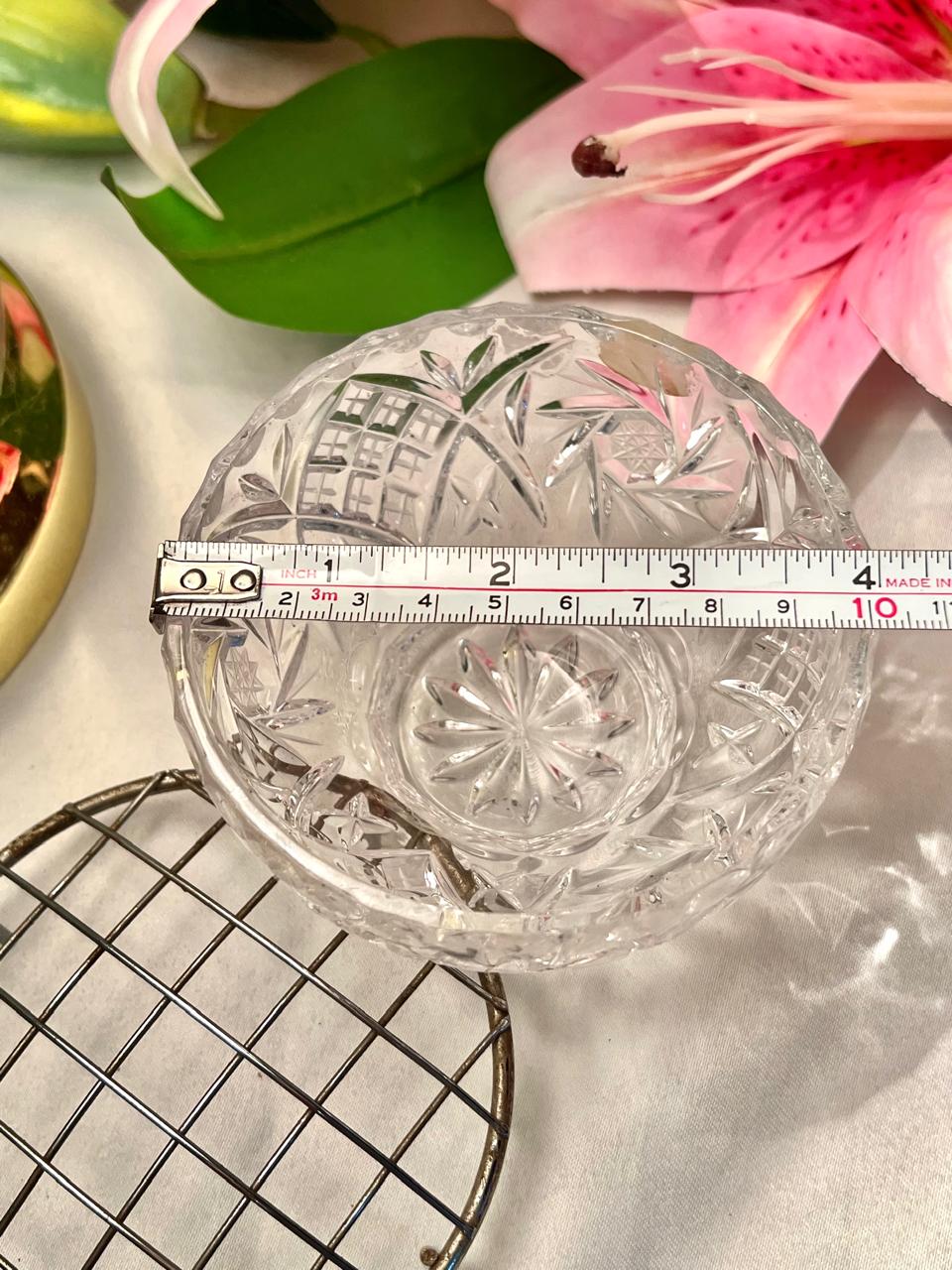 Vintage Clear Crystal Floral-Cut Bowl – Approx. 4 Inch