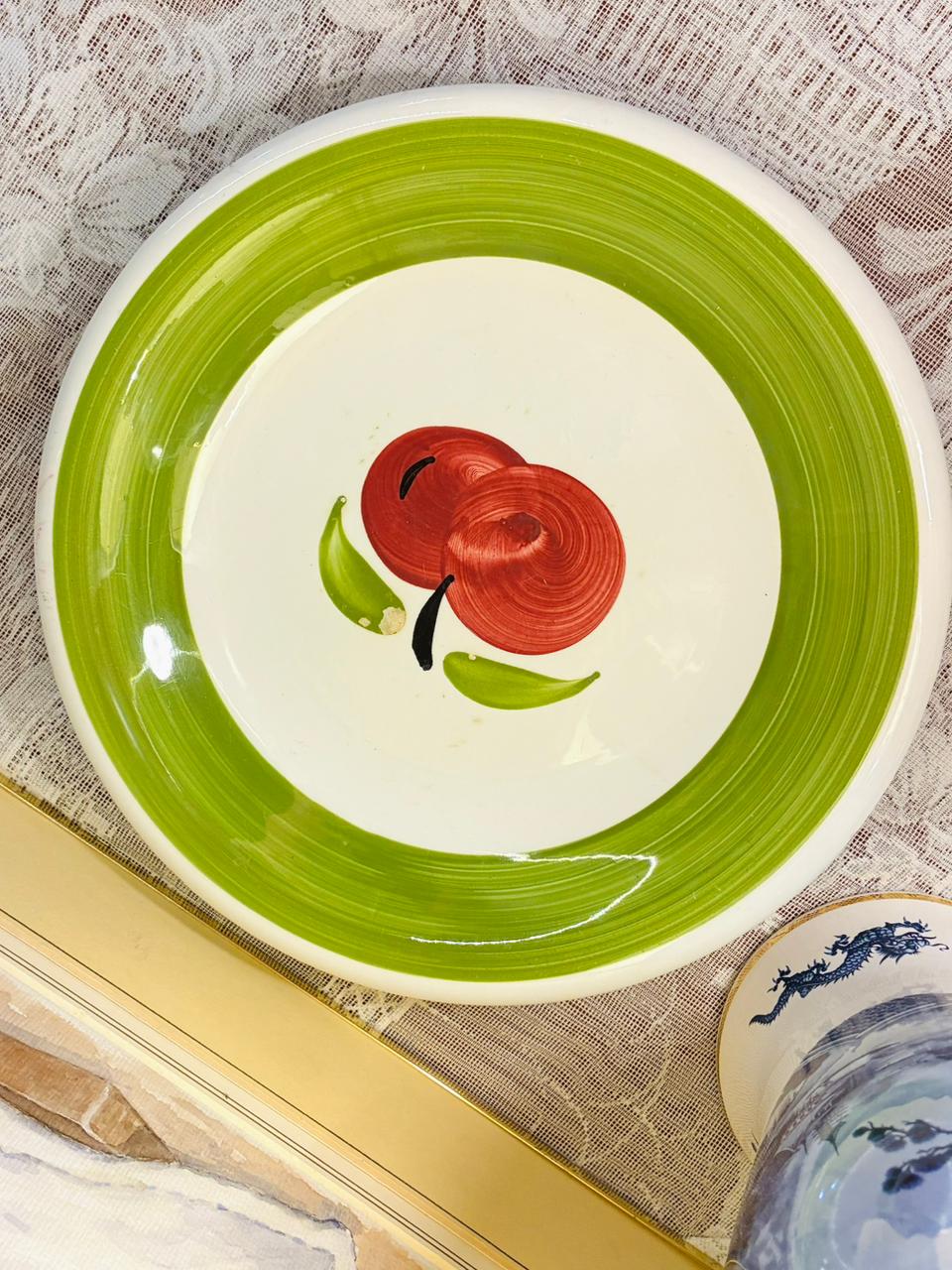 Hand-Painted Ceramic Pie Dish — 11 Inch (Cherry Design) oven safe