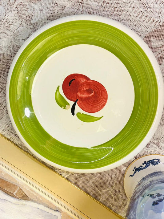 Hand-Painted Ceramic Pie Dish — 11 Inch (Cherry Design) oven safe