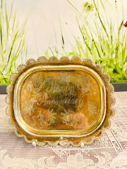 Vintage Gold Happy Anniversary Trinket Tray