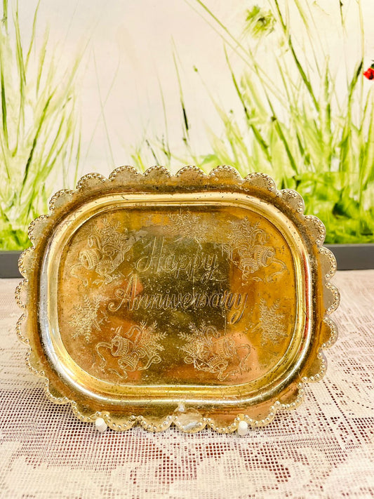 Vintage Gold Happy Anniversary Trinket Tray