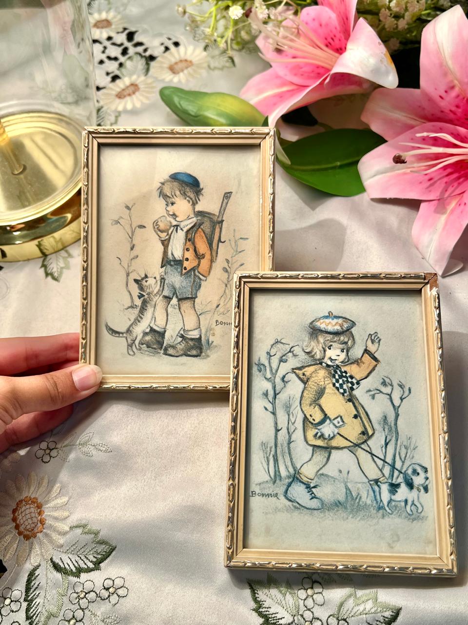 Bonnie Children & Pets Framed Painting Pair 6"