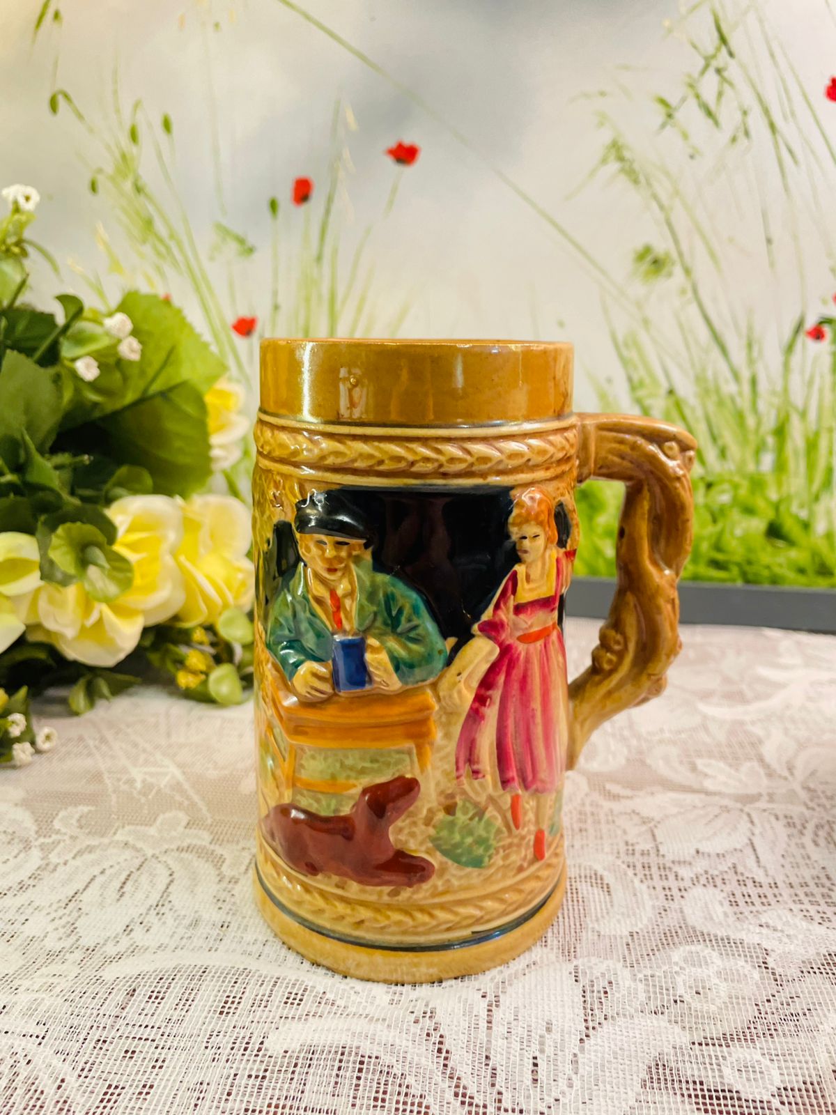 Vintage Relief Tavern Ceramic Stein Mug | Japan