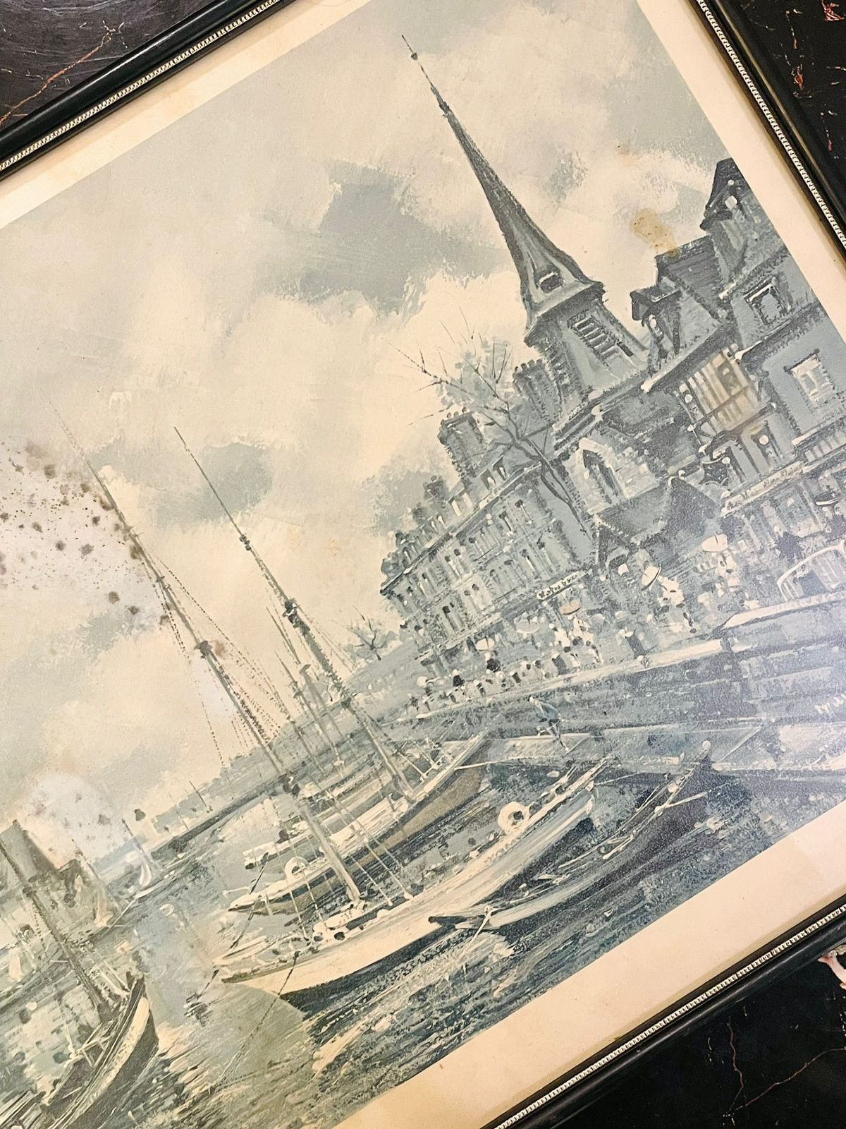 Framed Harbour Scene Print – Vintage Coastal Wall Art