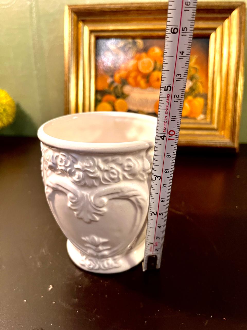 Vintage White Embossed Ceramic Planter – 4 Inch