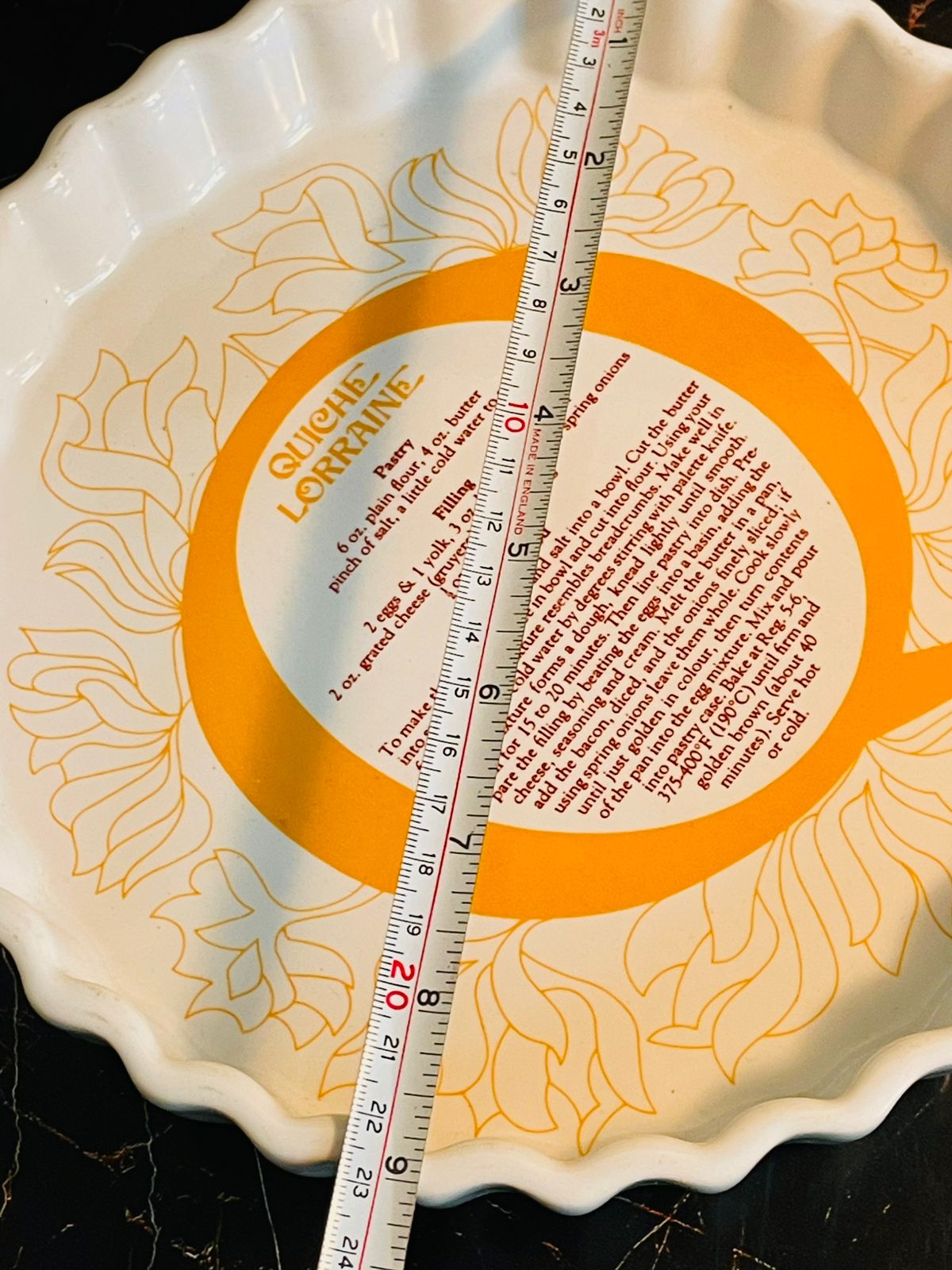 Vintage Quiche Lorraine Recipe Pie Dish – Ceramic Fluted Baking Plate