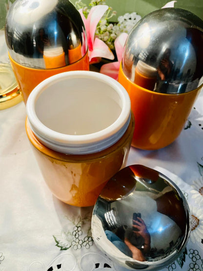 Orange Ceramic Aitight Jars with Metal Lids Set of 3 – 8 in