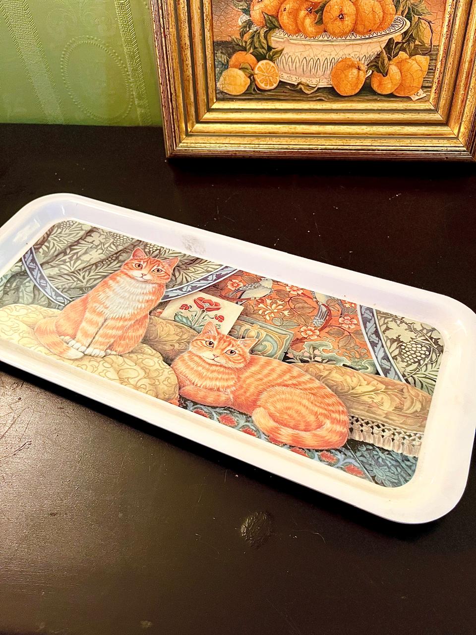 Vintage Cat Illustration Serving Tray – 14 Inch